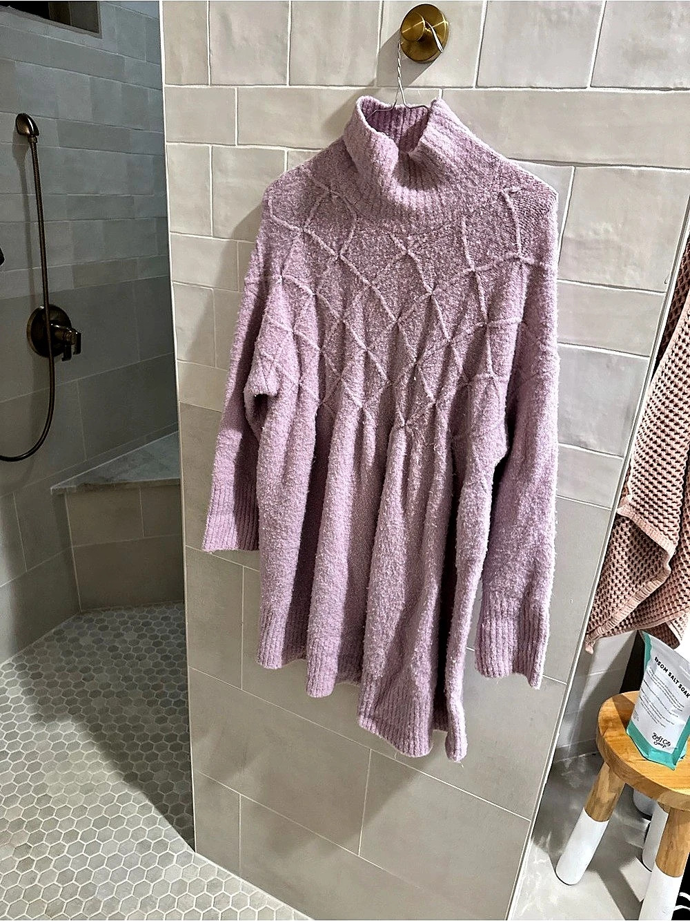 Free People Leslie Cable Tunic Geometric Turtleneck Lavender XS